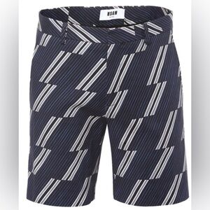 MSGM Black and White Geometric Shorts with Blue Stripes